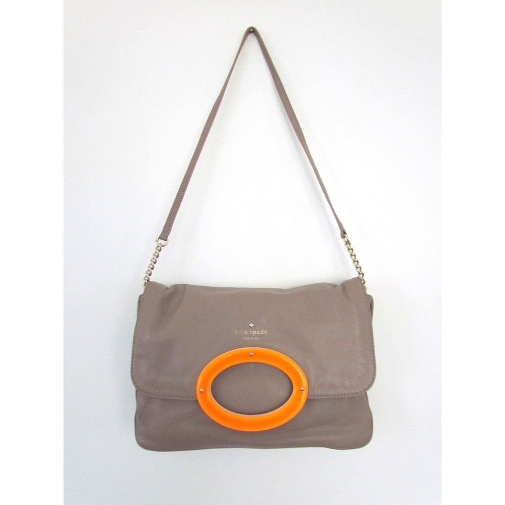 Kate Spade Perry Shoreline Chino Tan Leather Shoulder Bag Orange Ring